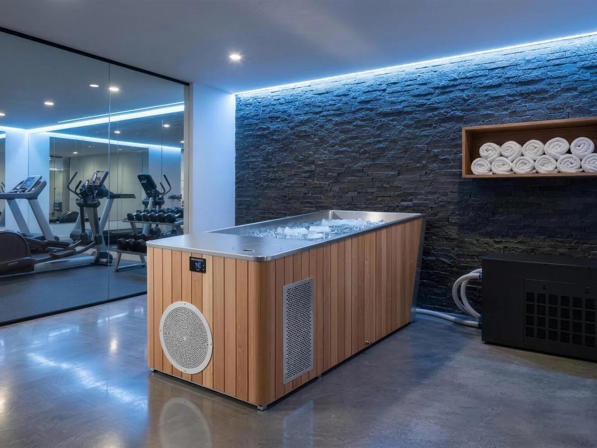 Vivamare cold plunge with commercial chiller in an apartment building wellness amenity